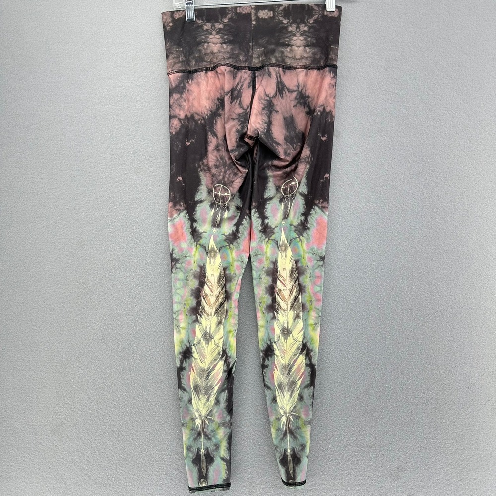 Teeki Tie Dye Feather Print Yoga Leggings Womens Small Athleisure Artsy Boho